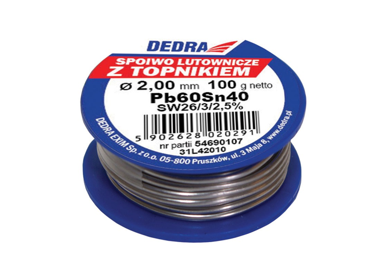 Lut z topnikiem, 2.0mm, 100g, 40%SN, Pb60Sn40 Dedra 31L42010