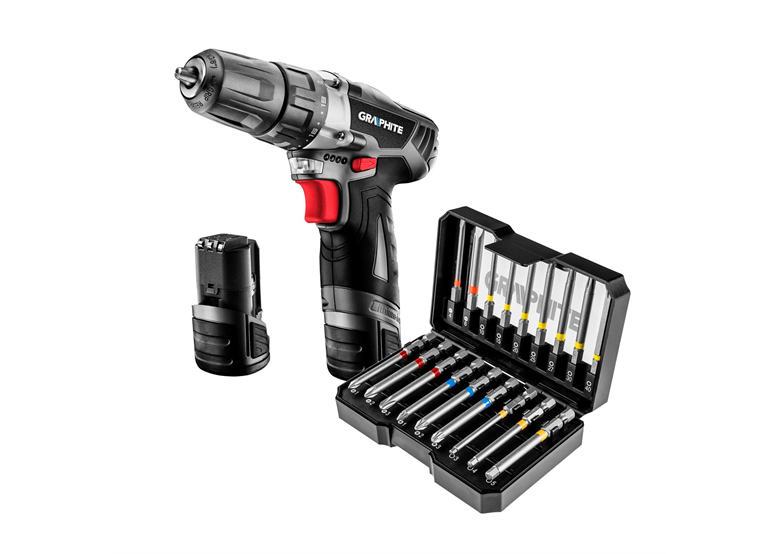 Wiertarko-wkrętarka z zestawem bitów Graphite 58G210+G
