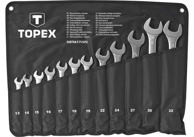 Klucze płasko-oczkowe 13-32mm, zestaw 12szt. Topex 35D758