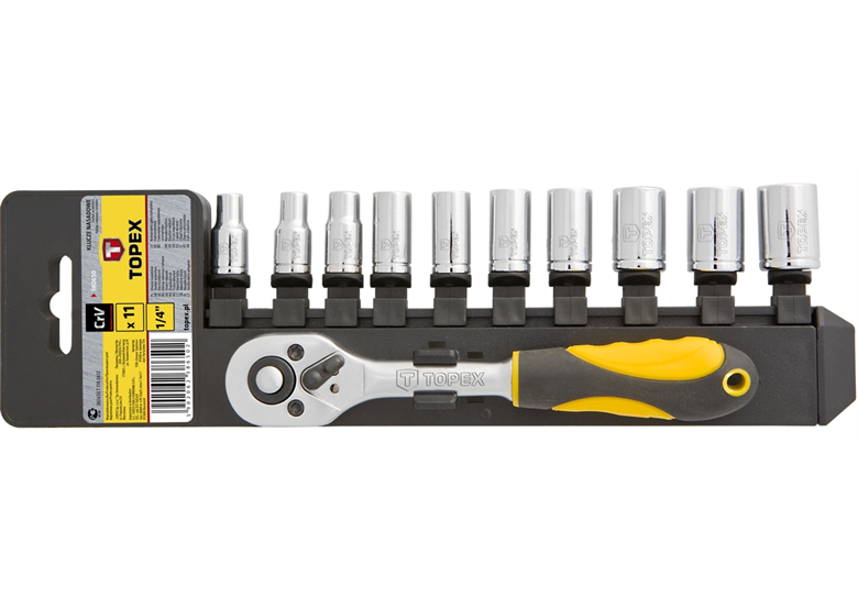 Zestaw kluczy nasadowych 1/4", 10szt. + grzechotka 140mm Topex 38D650